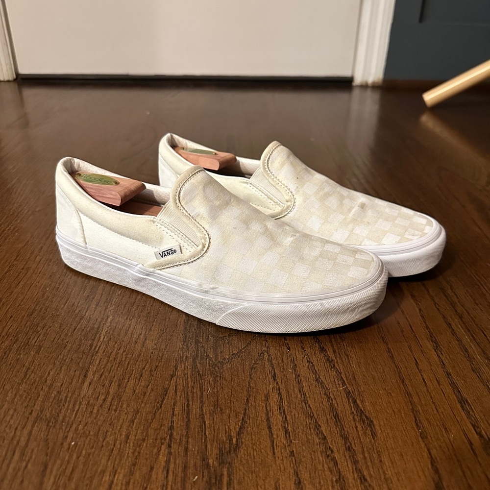 White Vans Checkerboard Slip-Ons